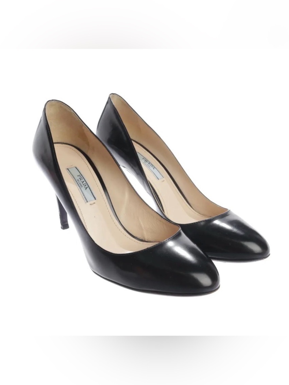 Prada Black Patent Leather Rounded Toe Pumps